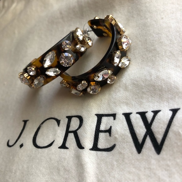 NWT J. Crew tortoise hoops with crystals - Picture 4 of 10